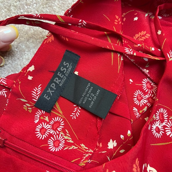 Y2K Express Midi Dress Red Floral Ruffle Hem - Picture 4 of 6